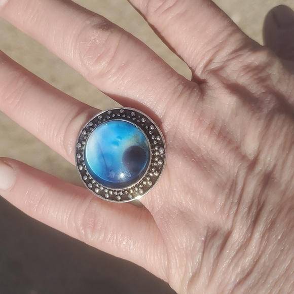 New Galaxy Celestial, Abstract, Hypnotic, Optical Illusion Silver Ring. - Picture 3 of 11